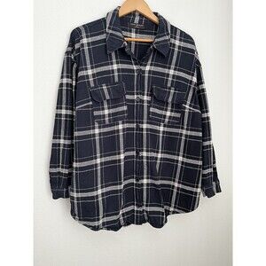 Lane Bryant 18/20 Flannel Shirt Jacket Shacket Blue  Plaid Boyfriend Pockets Top